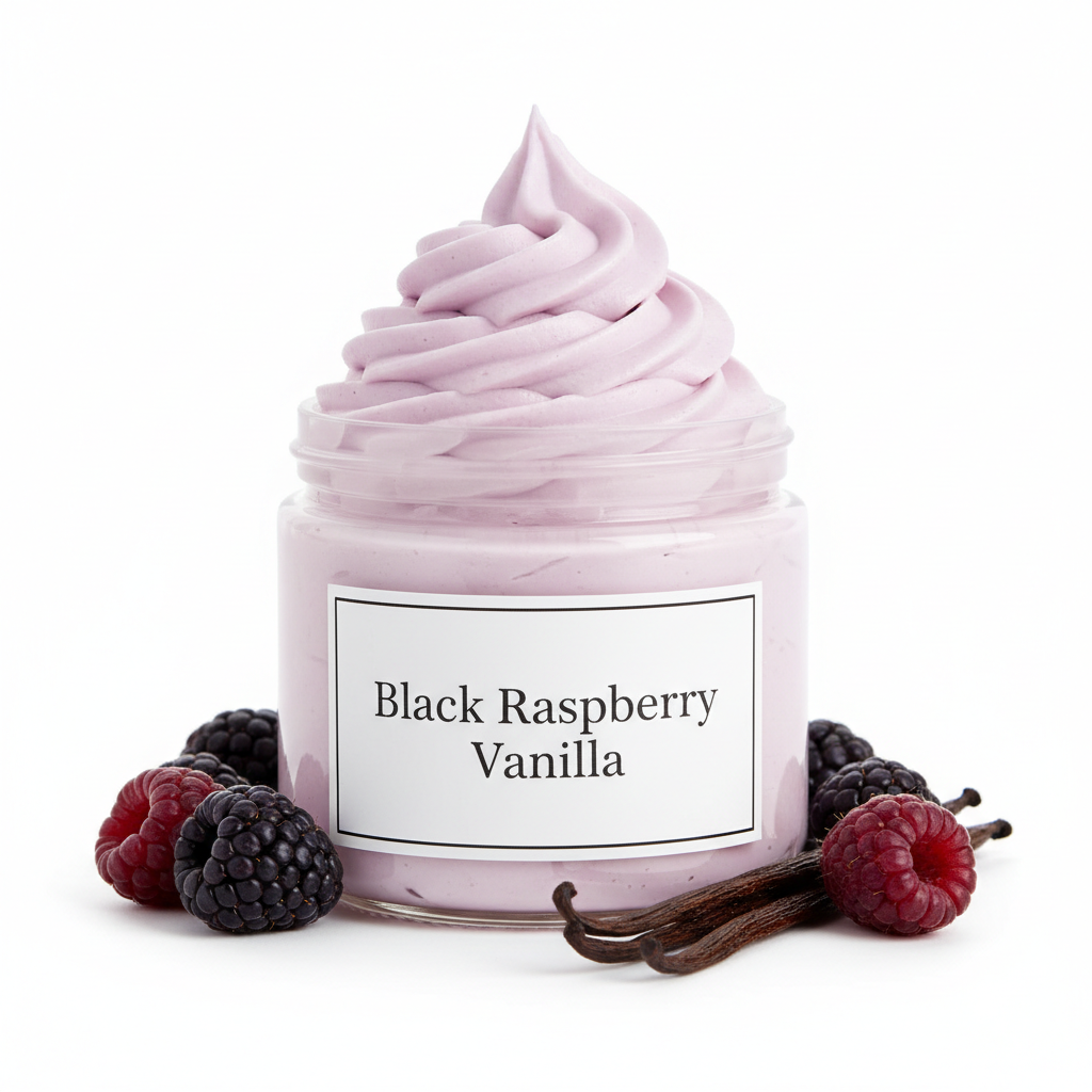 Black Raspberry Vanilla Whipped Body Butter - jar with fluffy swirl